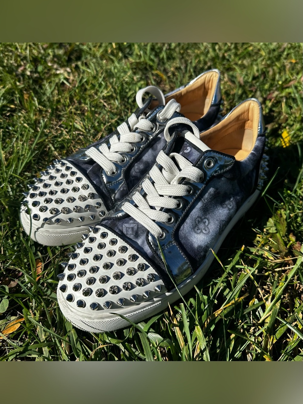 Christian Louboutin Louis Junior Spikes Denim Low-Top Sneakers EU 38 / US 8